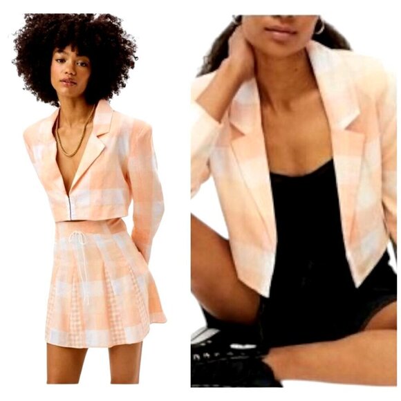 For Love & Lemons Blazer Women Medium Orange‎ Tangerine Cropped Eugenie Coat - Picture 1 of 11